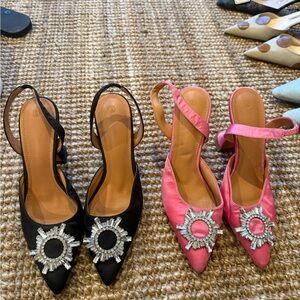 Elegant Black and Pink Embellished Women's Heels